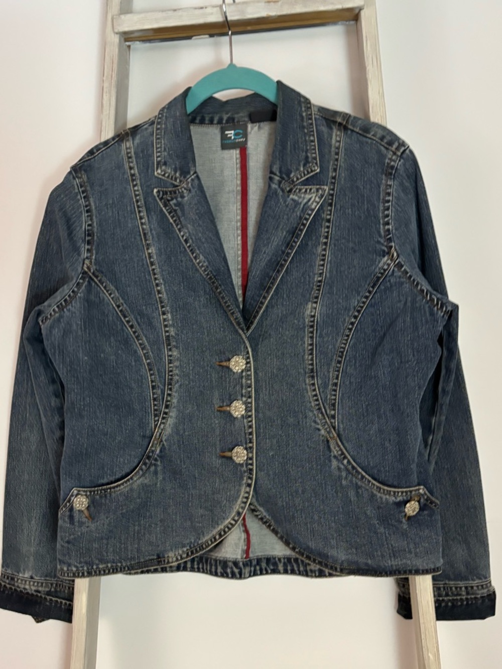 French Cuff Dark Denim Blazer Jacket